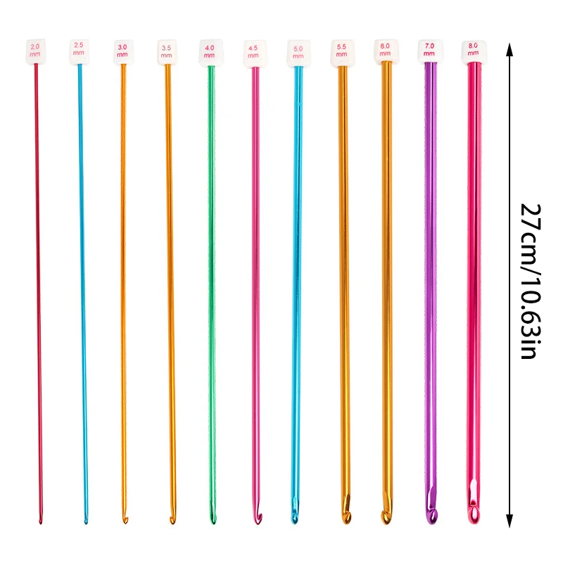 Tunisian Afghan Crochet Hooks 2.0-8.0mm Aluminum Knitting Needles for DIY Hand Weaving Carpet Scarf Sweater Sewing Accessories