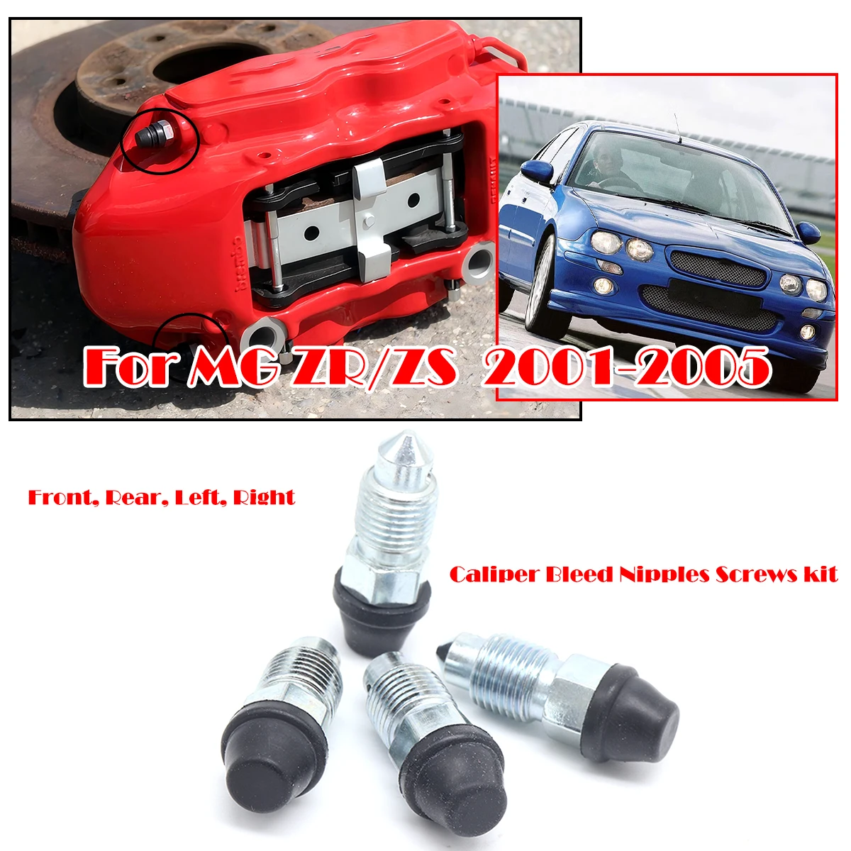 

Front Rear Bleeder Valves Rubber Dust Caps Caliper Bleed Nipple Screw Repair Kit Left Right For MG ZR ZS 2001-2005 Car Parts