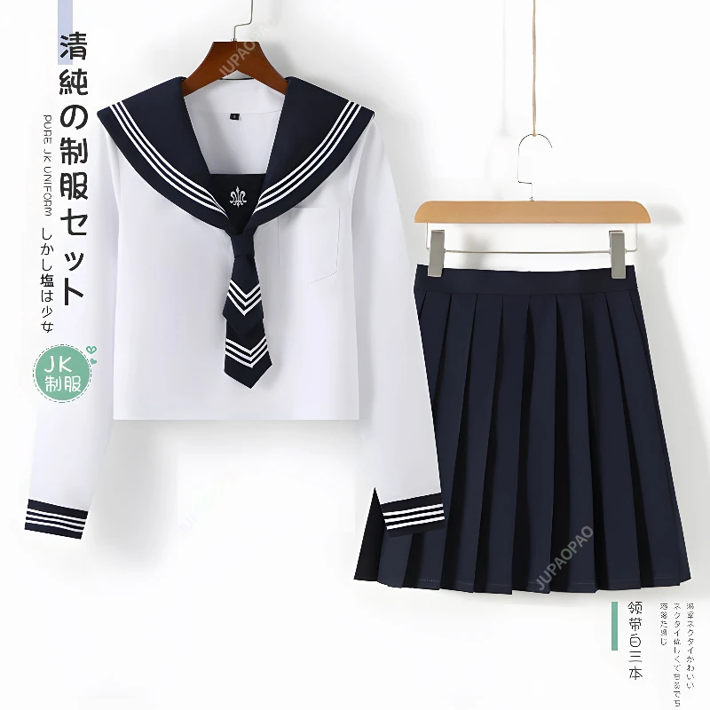 Basic Jk School Uniform for Girls Japan Style School Look Navy Sailor  Suits Cute Pleated Skirt Cosplay Costumes Women JUPAOPAO