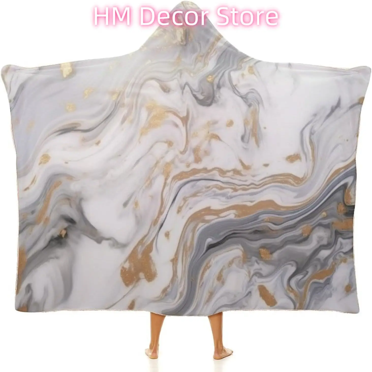 Yellow Marble Wearable Hooded Blanket, Ultra Soft Arctic Velvet Cape Cloak Unisex - Cozy Wearable Blanket