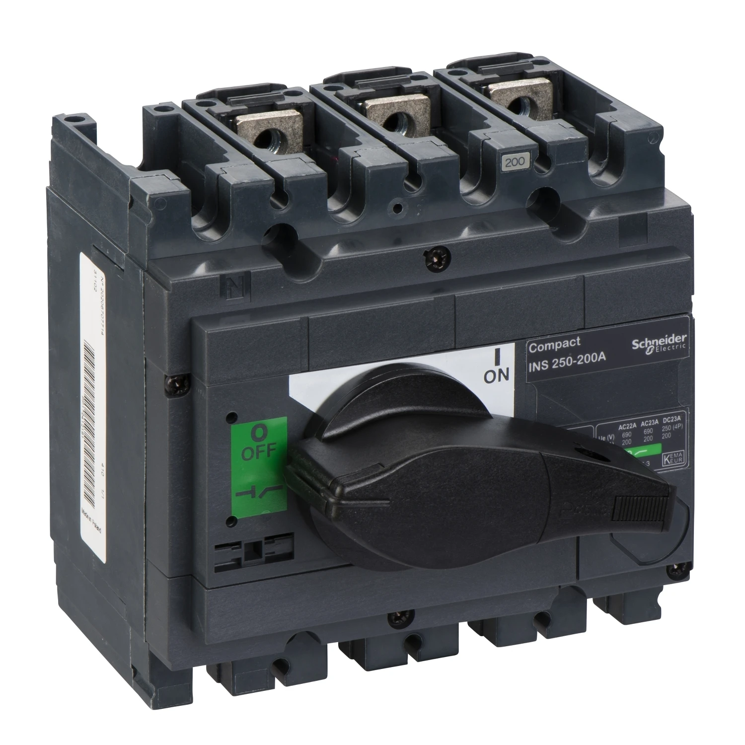 

31102 INS250 200A 3P switch disconnector, Compact INS250-200 , 160 A, standard version with black rotary handle, 3 poles