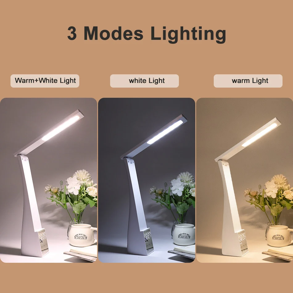 Rechargeable Led Desk Lamp With Bluetooth Speaker Temperature Alarm Clock Dimmable Table Lamp Child Eye Protection Reading Light