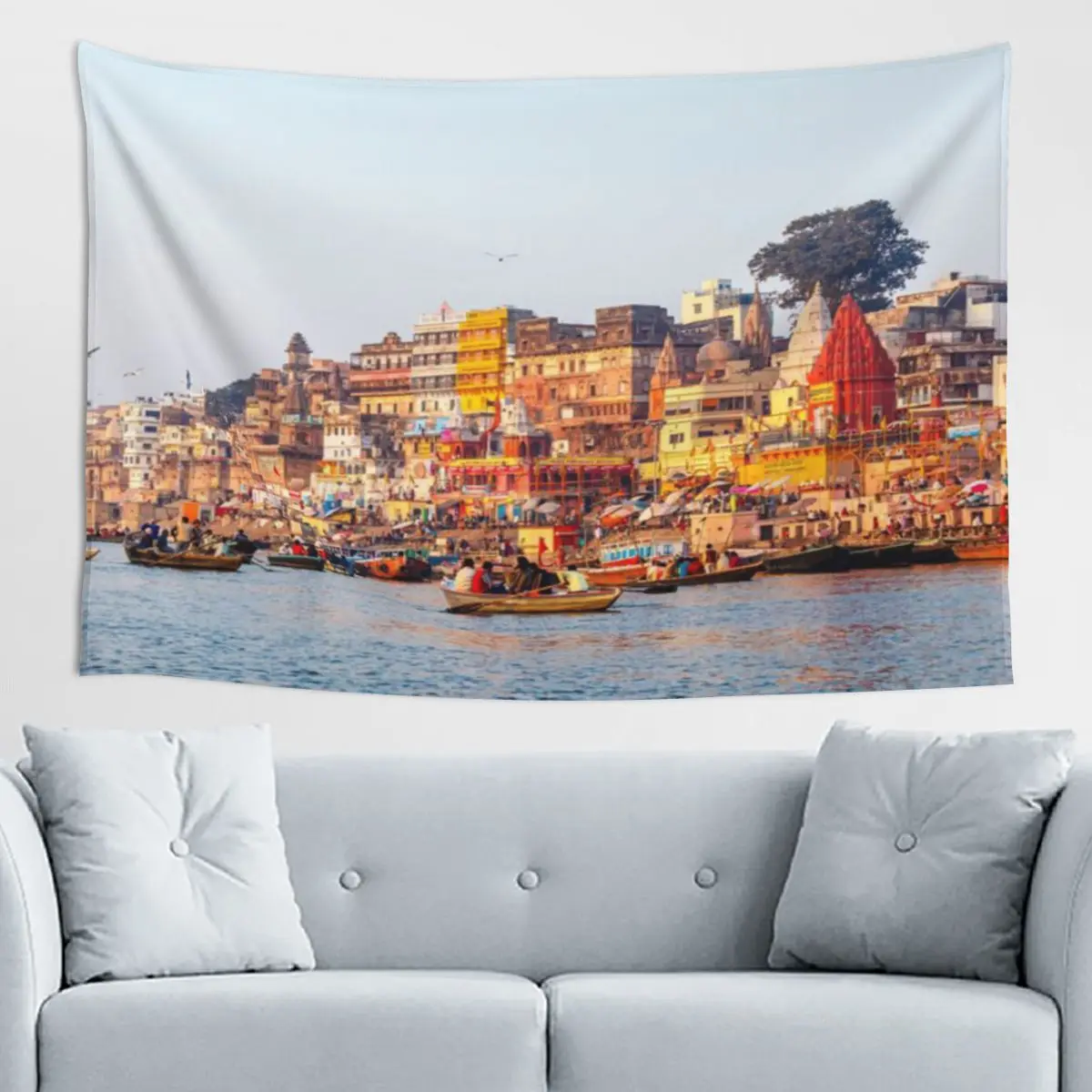 Tapiz Hippie Varanasi Ghats, Tapiz Dark Academia, Tapiz Light Academia, Decoración Moderna