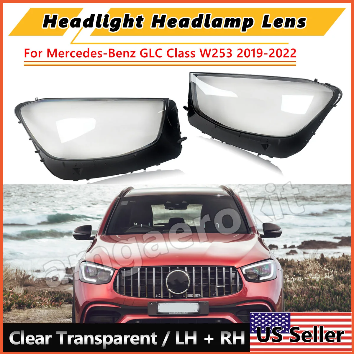 

Для Mercedes-Benz GLC GLC300 GLC43 AMG W253 X253 C253 2019-2022: Пара линз для фар, защитные колпаки для автомобильных фонарей