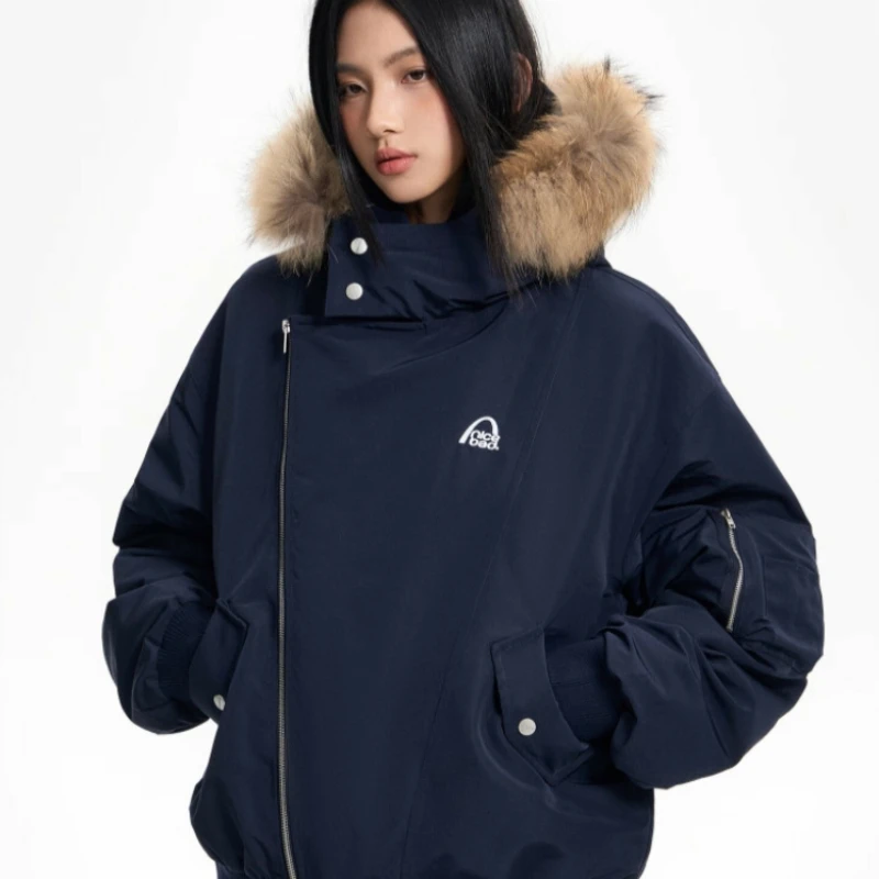 American Style Raccoon Fur Detachable Fur Collar Down Coat 2026 Winter New Fashionable Solid Color Hooded Zipper Down Outerwear