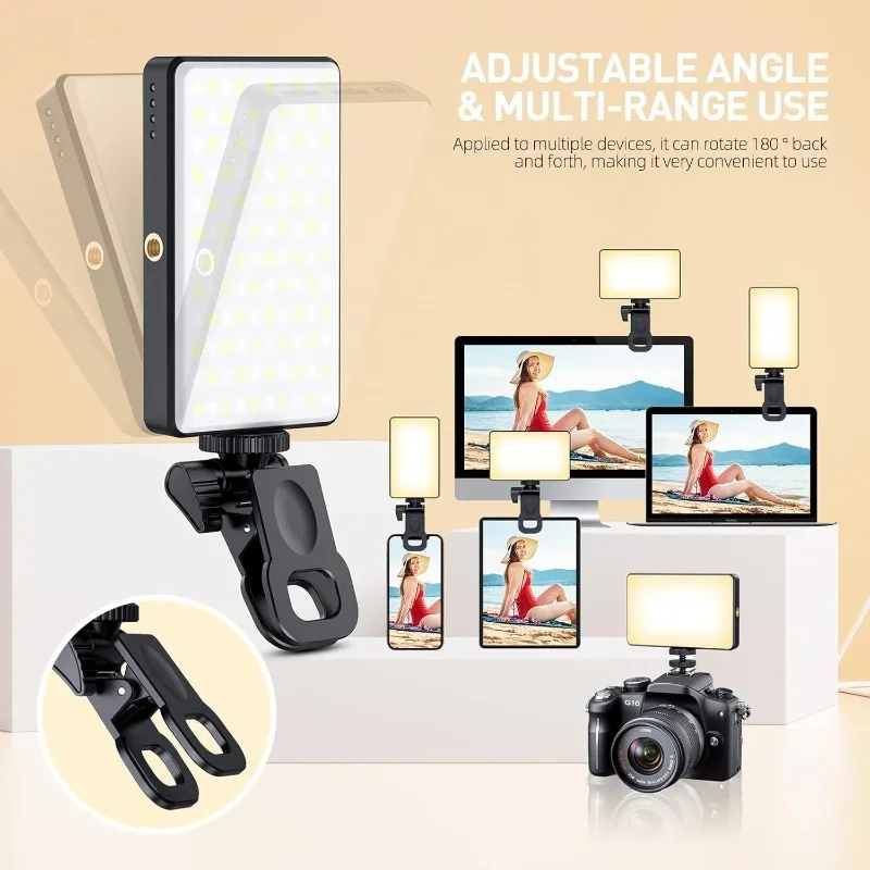 120 LED Phone Light, Selfie Light for iPhone, 5000Mah Rechargeable Clip Video Light for Phone, Camera, Laptop, iPad, Adjusted 3