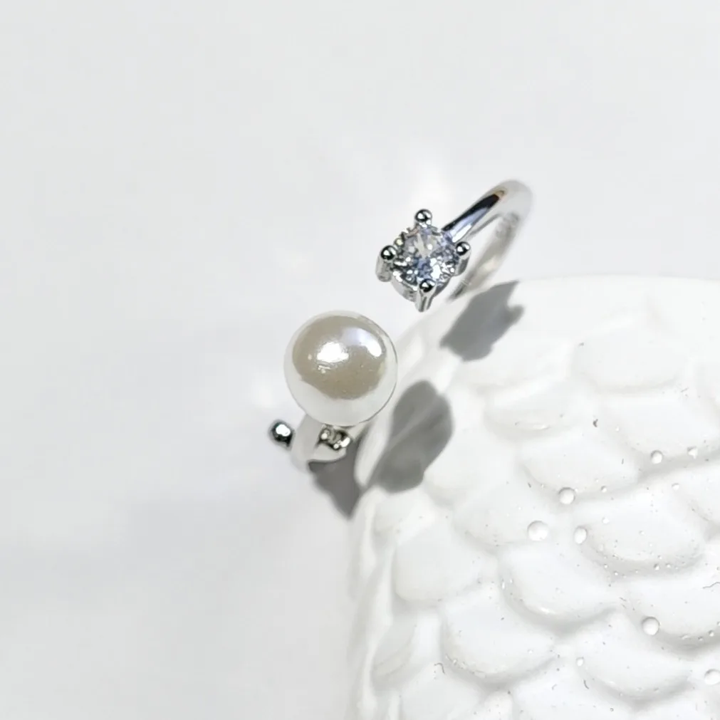 

Женское кольцо с жемчугом и цирконом, геометрический минимализм, сладкая простота, маленькая свежесть, ретро-темперамент