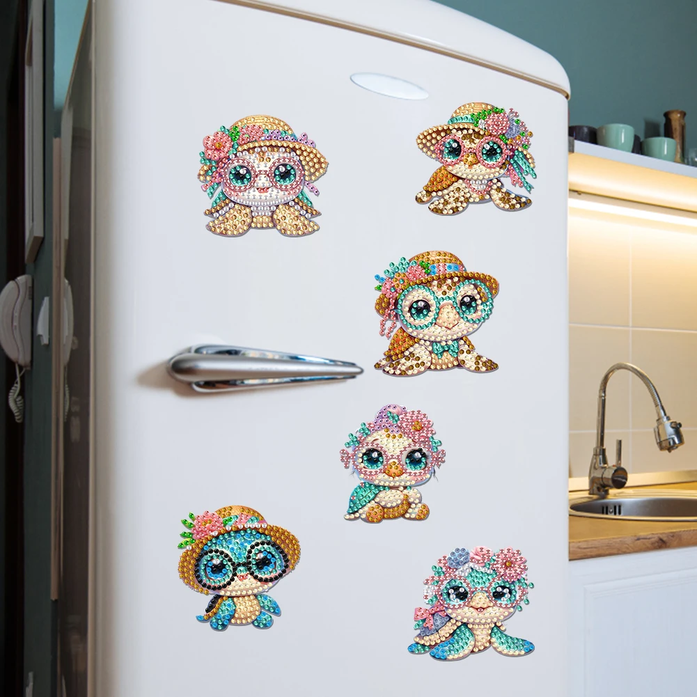 6 ชิ้นอะคริลิคน่ารักรูปแบบเพชรภาพวาดแม่เหล็กตู้เย็นเพชร Art ตู้เย็นแม่เหล็กสติกเกอร์สําหรับตกแต่งบ้าน