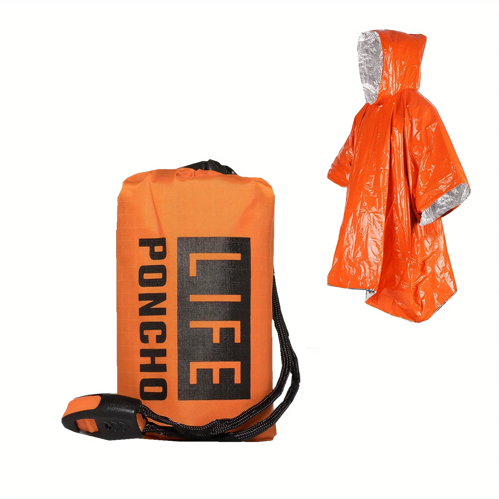 

Emergency Survival Rain Poncho Thermal Survival Space Blanket Raincoat Heat Reflective Waterproof for Camping Hiking