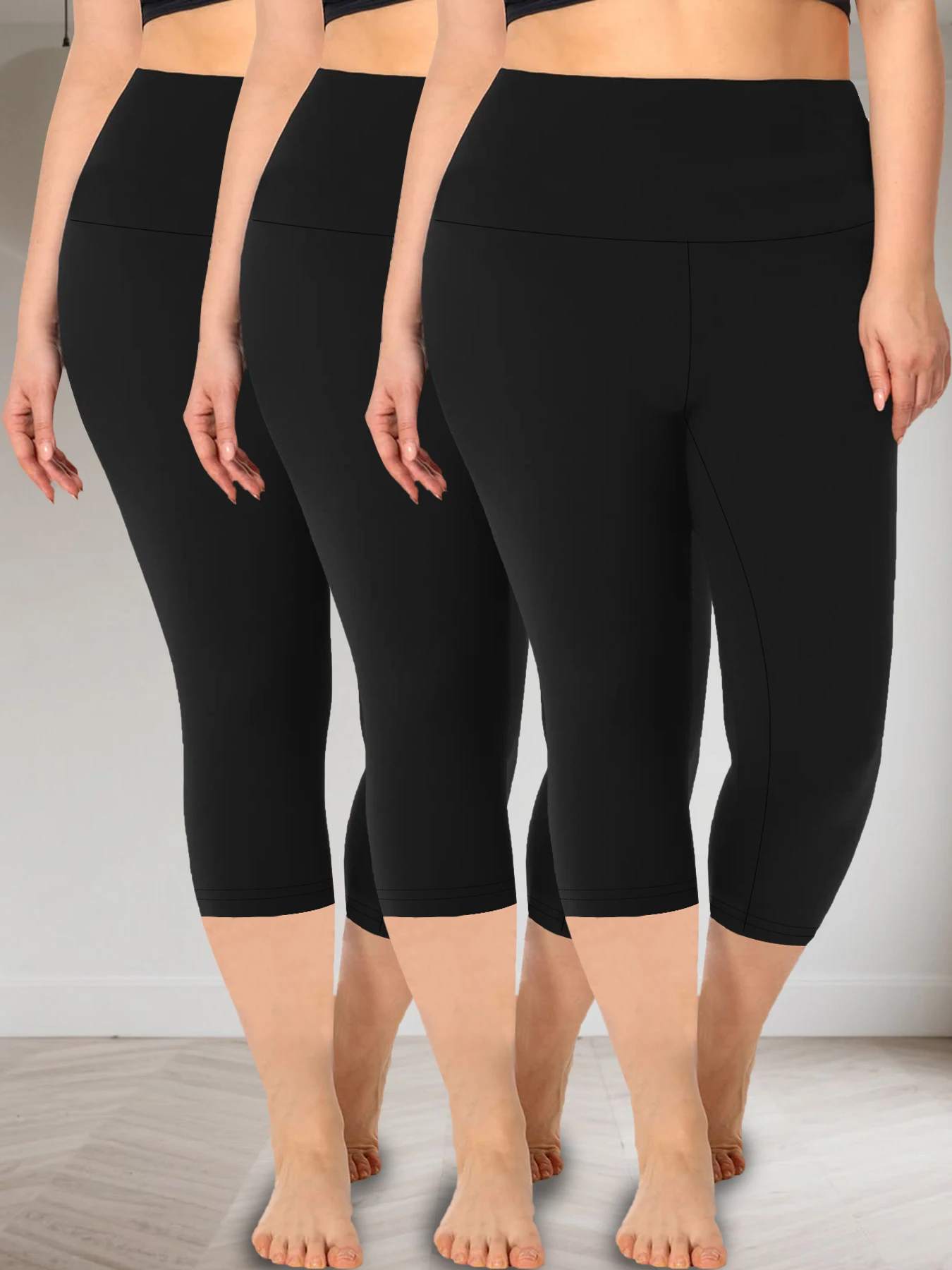 

3 Pack Plus Size High Waisted Yoga Pants for Women Capri Pants Super Soft No See Through Workout Running Home Lounge Leggings