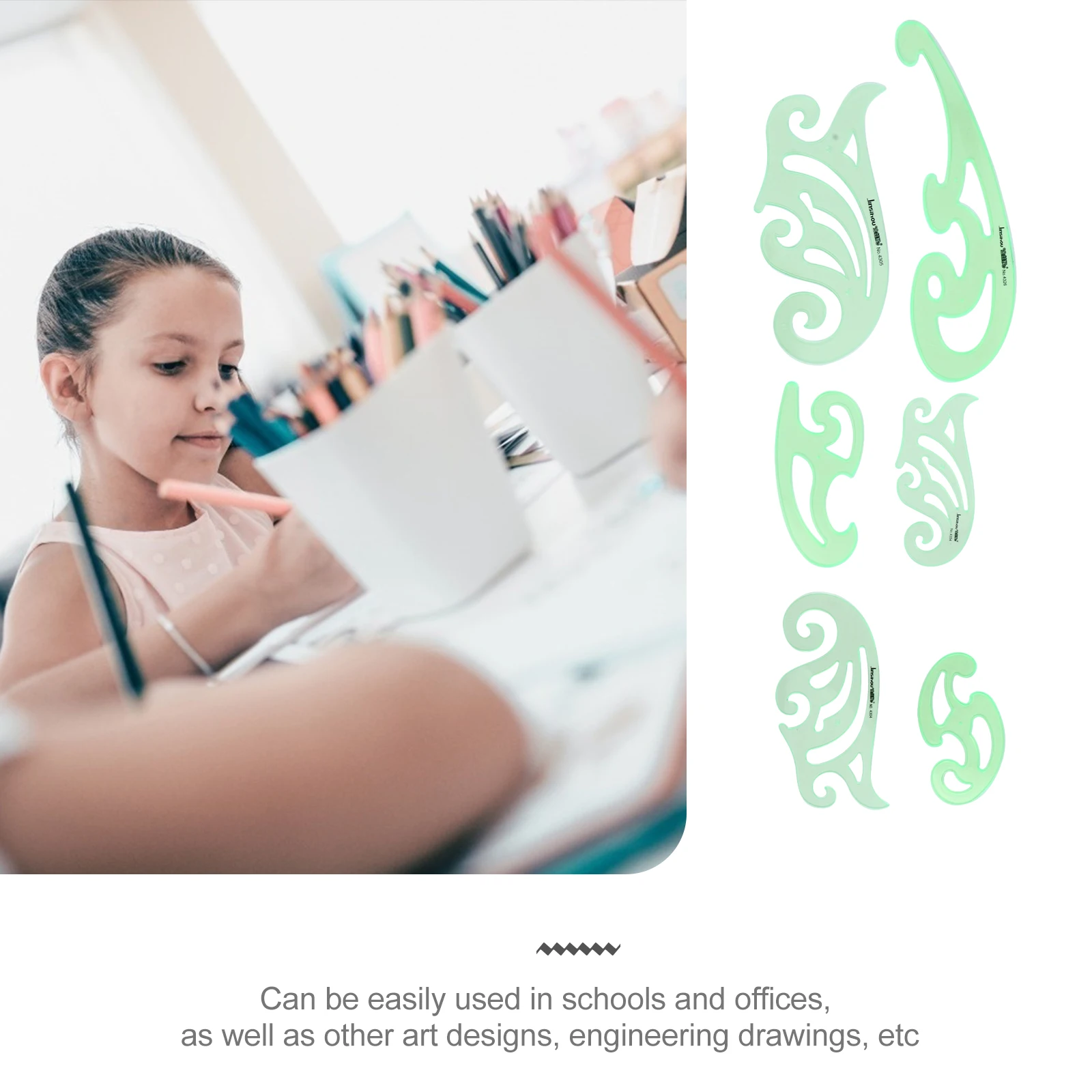 6pcs Drawing Rulers Kit Plastic Geometric Templates Multiple Shapes For Kids Students Architects School Office Painting Design