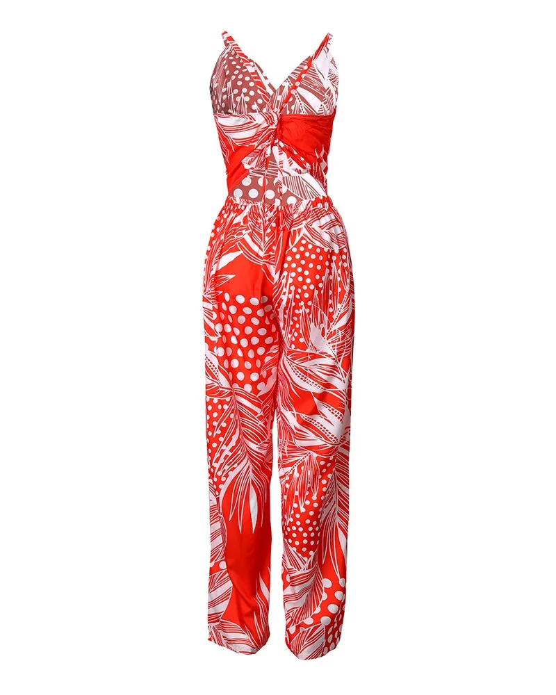 Long Jumpsuits Elegant 2023 Woman Sexy Leaf Print New Fashion Spaghetti Strap Jumpsuit Casual Female Clothing Outfits Summer