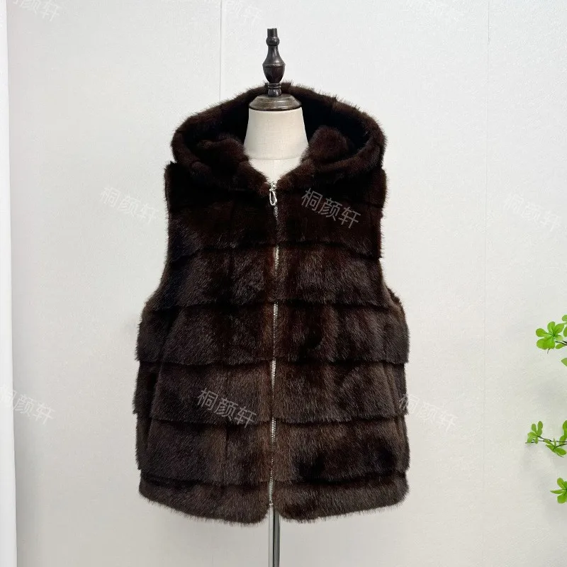 Vest Hooded Coat Loose Fit Elegant Commuting with Gradient Thick Sleeveless Autumn Casual Jacket Regular Length Women Coat