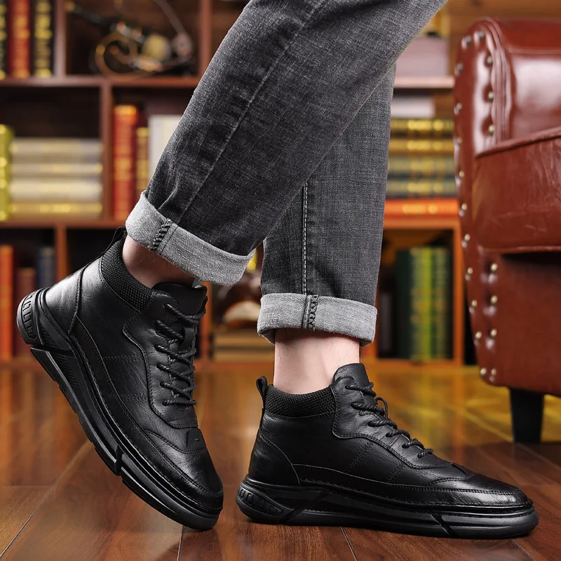 الشتاء الرجال أحذية البقر الأحذية الجلدية عالية قمم عارضة أحذية الشارع بارد الدافئة أفخم حذاء من الجلد #2