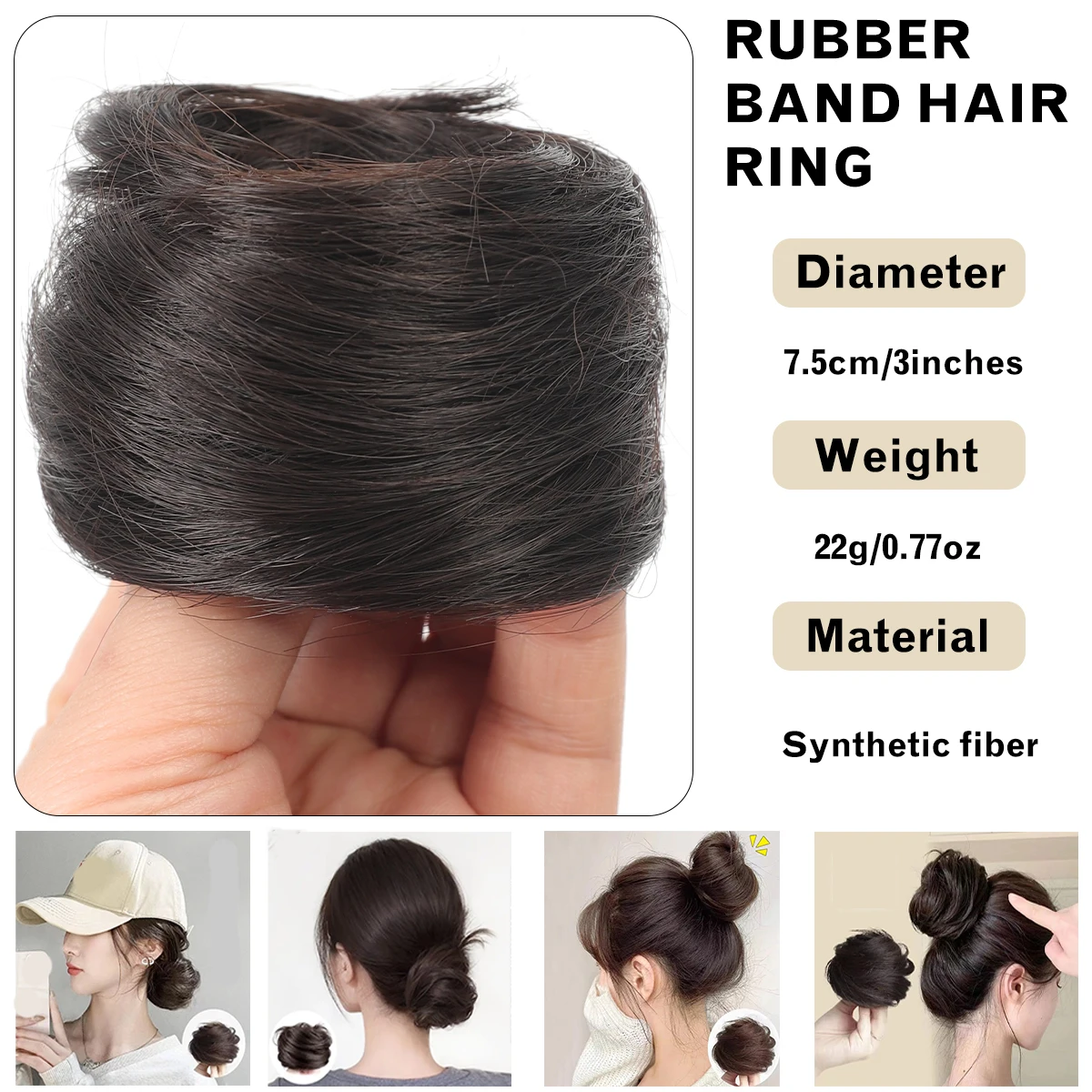 Cabelo reto sintético bola cabeça peruca bun mulher rabo de cavalo anel de cabelo alta elástica faixa de borracha usar peruca chignon
