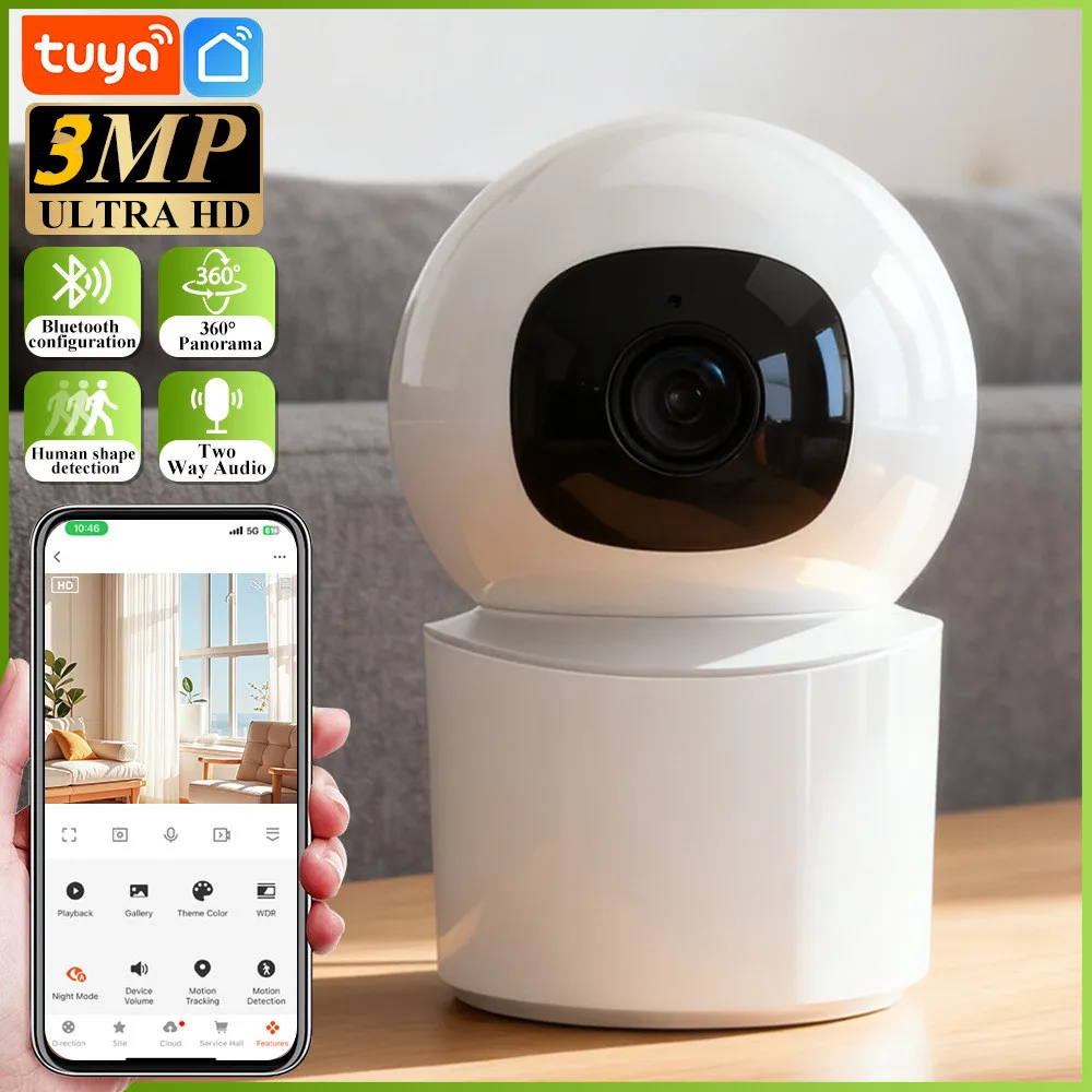 3MP 1296P Tuya APP Wireless PTZ WIFI IP Dome  Camera  Home Secuirty AI Humanoid Detection Baby Monitor