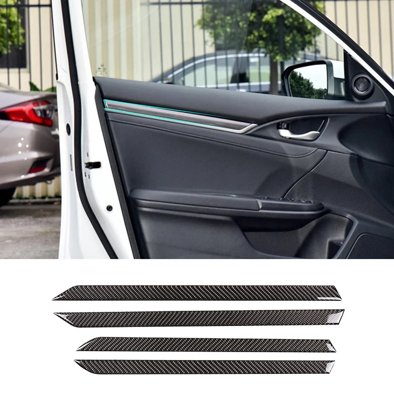 Car Interior Carbon Fiber Door Panel Protective Decoration 3D Sticker Cover Trim Accessories For Honda Civic (FC/FK) 2016-2019