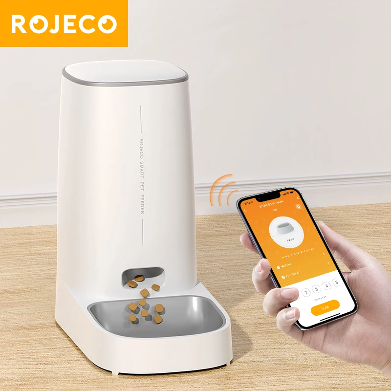 ROJECO Alimentatore Automatico per Gatti Pet Smart WiFi Alimenti per Gatti Kibble Dispenser Alimentatore Automatico di Controllo Remoto per Gatti Cani Accessori per Alimenti Asciutti