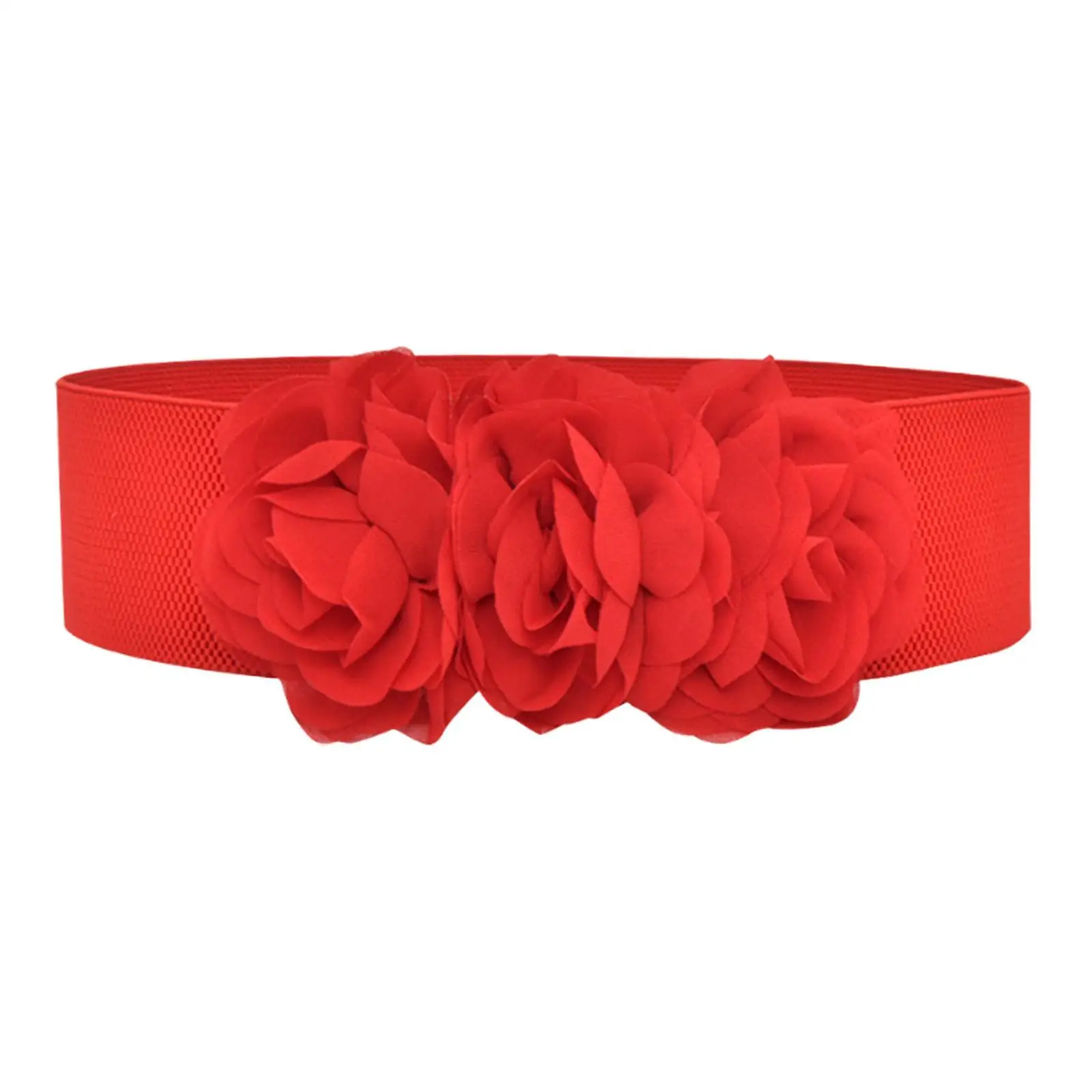 Elastic Wide Waist Belt for Women Big Flower Decorative Buckle Stretchy Corset Cinch Belt for Dresses Blouse Jackets