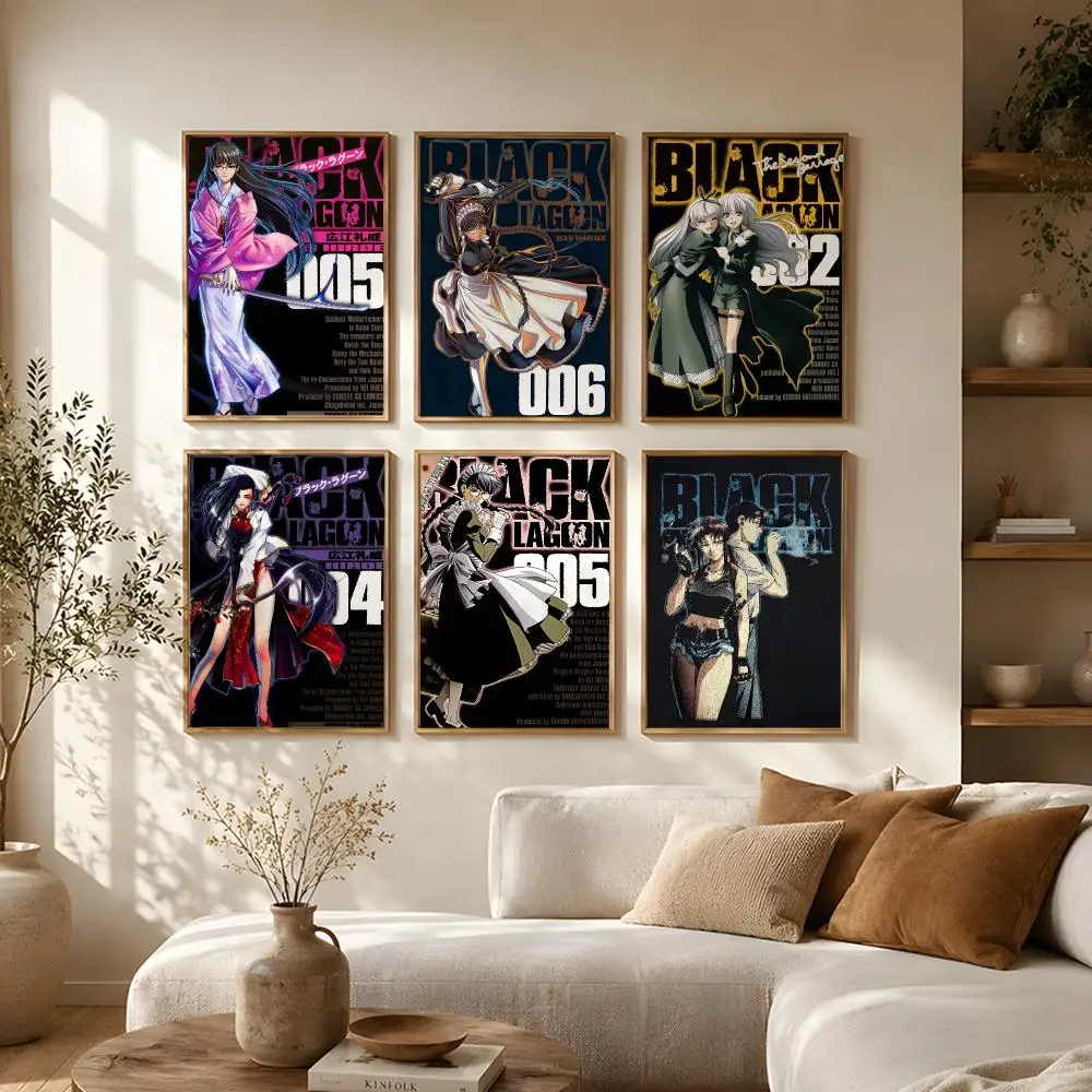 Anime Black Lagoon Poster Self-Adhesive HD Mural Wall Decals, Living Room Bedroom Home Decor Gift