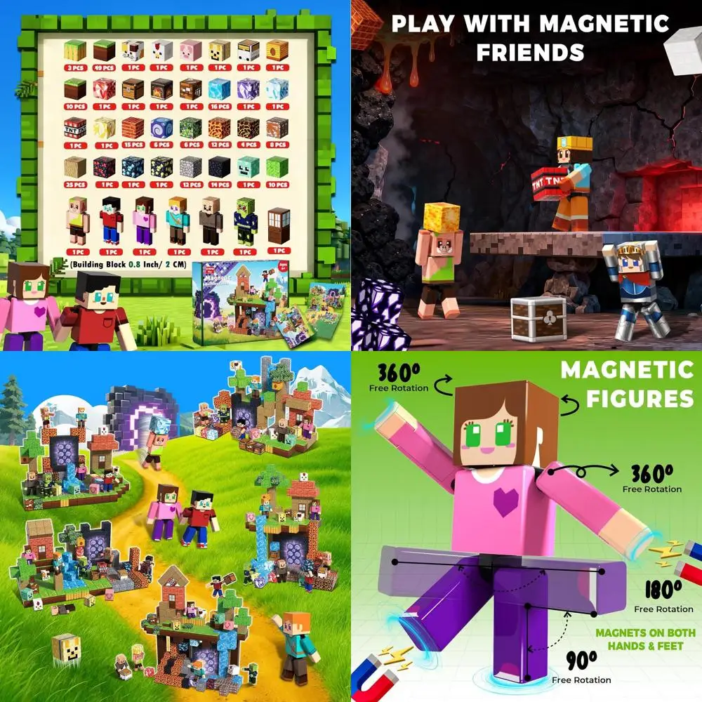 Ensemble de construction magnétique 210 pièces avec 8 figurines d'action, jouets STEM 2025 pour enfants, cadeau de noël, apprentissage imaginatif pour garçons et