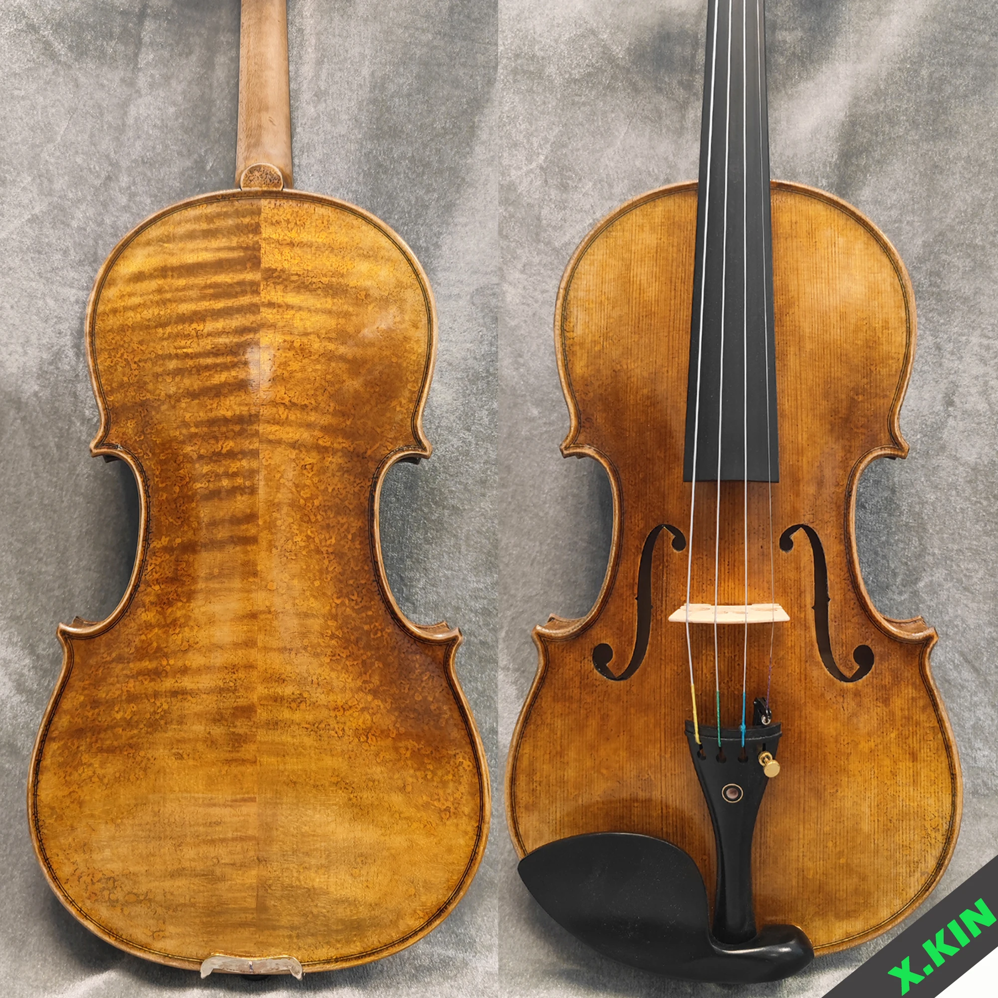 4/4 Handmade Violin, Flamed Two-Piece Back, 20-Year Luthier Hand-Rubbed Varnish, Ebony, Full Set Case/Bow/Shoulder Rest