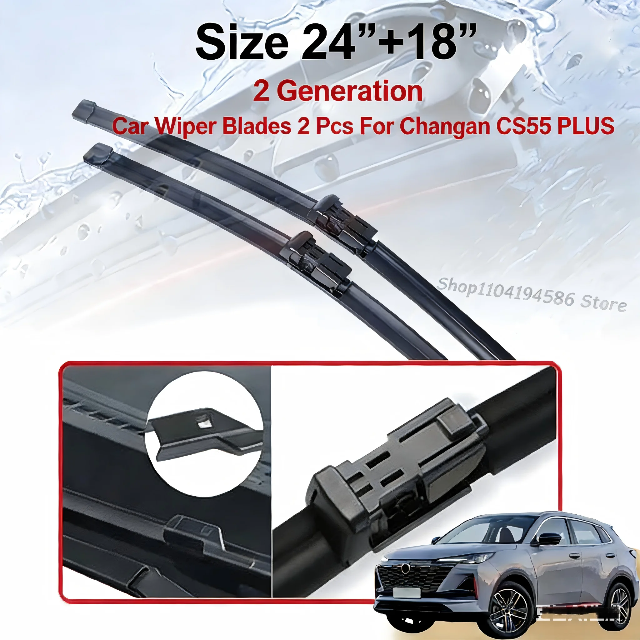 

For Changan CS55 PLUS 1.5AMT 2022 2023 Auto Parts Wiper Blade 2 Pieces Front Windshield Wiper Blade Brush Tool Product