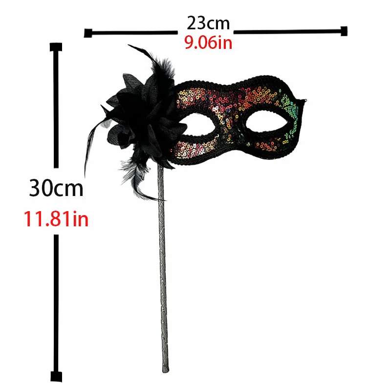 Halloween Flower Feather Party Venice Mask Half Face Cover Costume Handheld Sequin Mask With Holding Stick Mardi Gras Masquerade