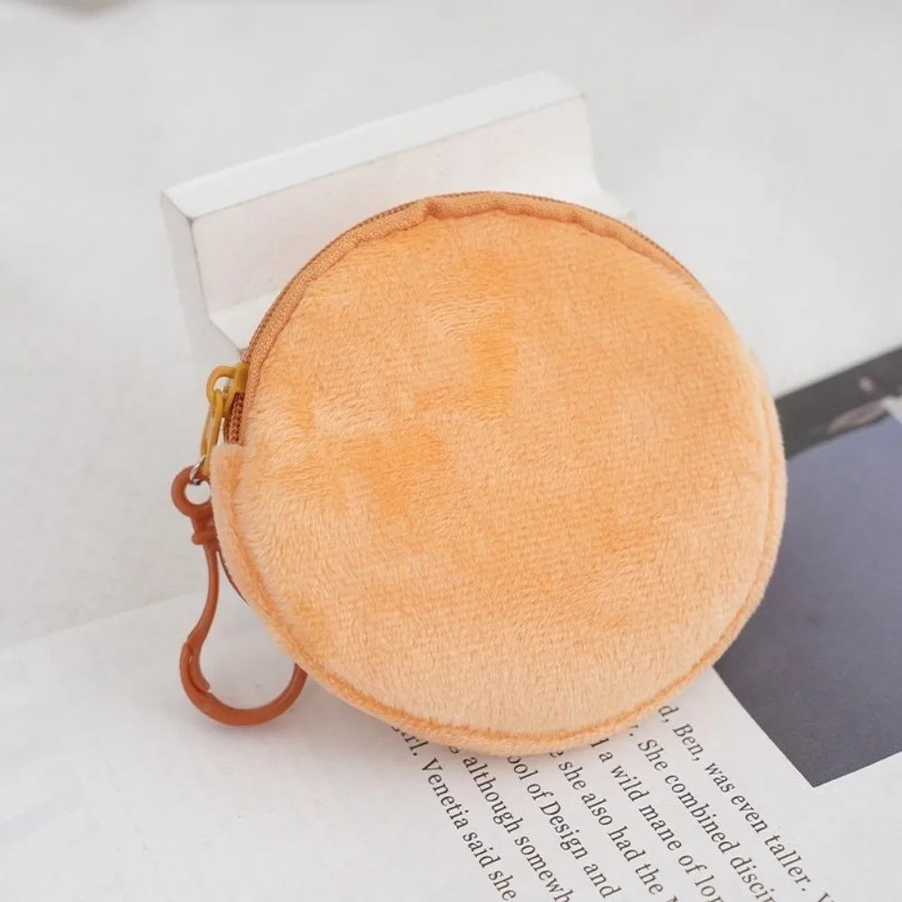 Soft Solid Color Coin Purse Round Shape ID Card Bag Minimalist Style Cute Keychain Wallet Gift