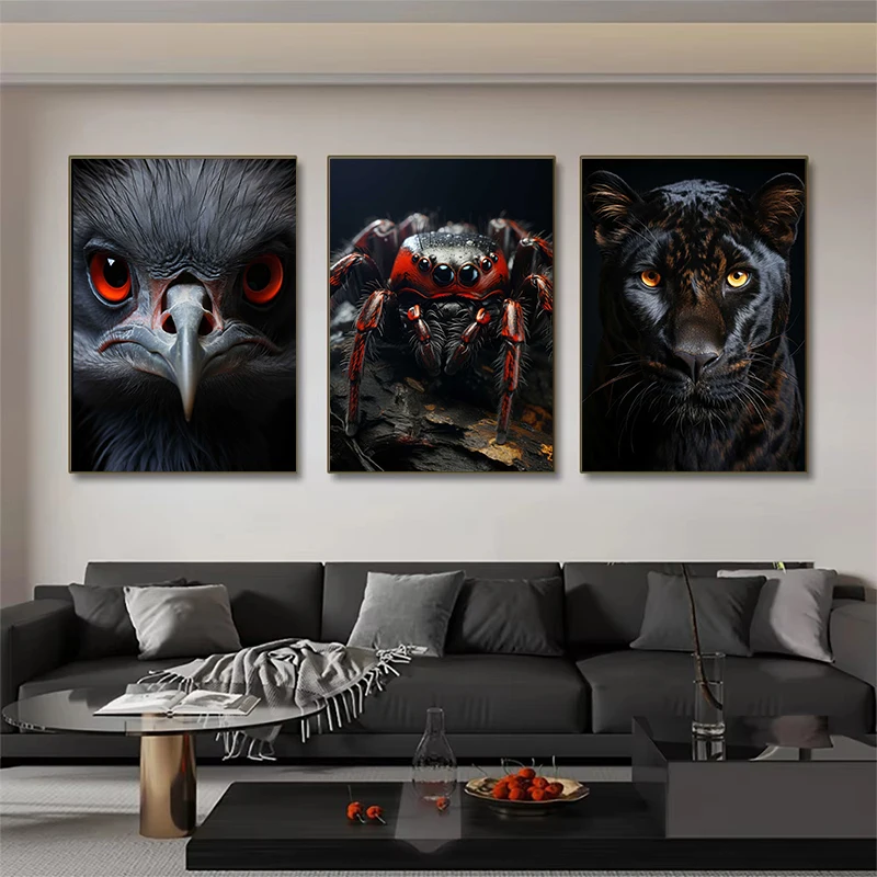 صورة حيوان أسد أسود رائع ، لوحة قماشية ، ملصق ، فن جداري ، نورديك ، غزال ، نمر ، ذئب ، صورة جمالية لديكور غرفة المعيشة