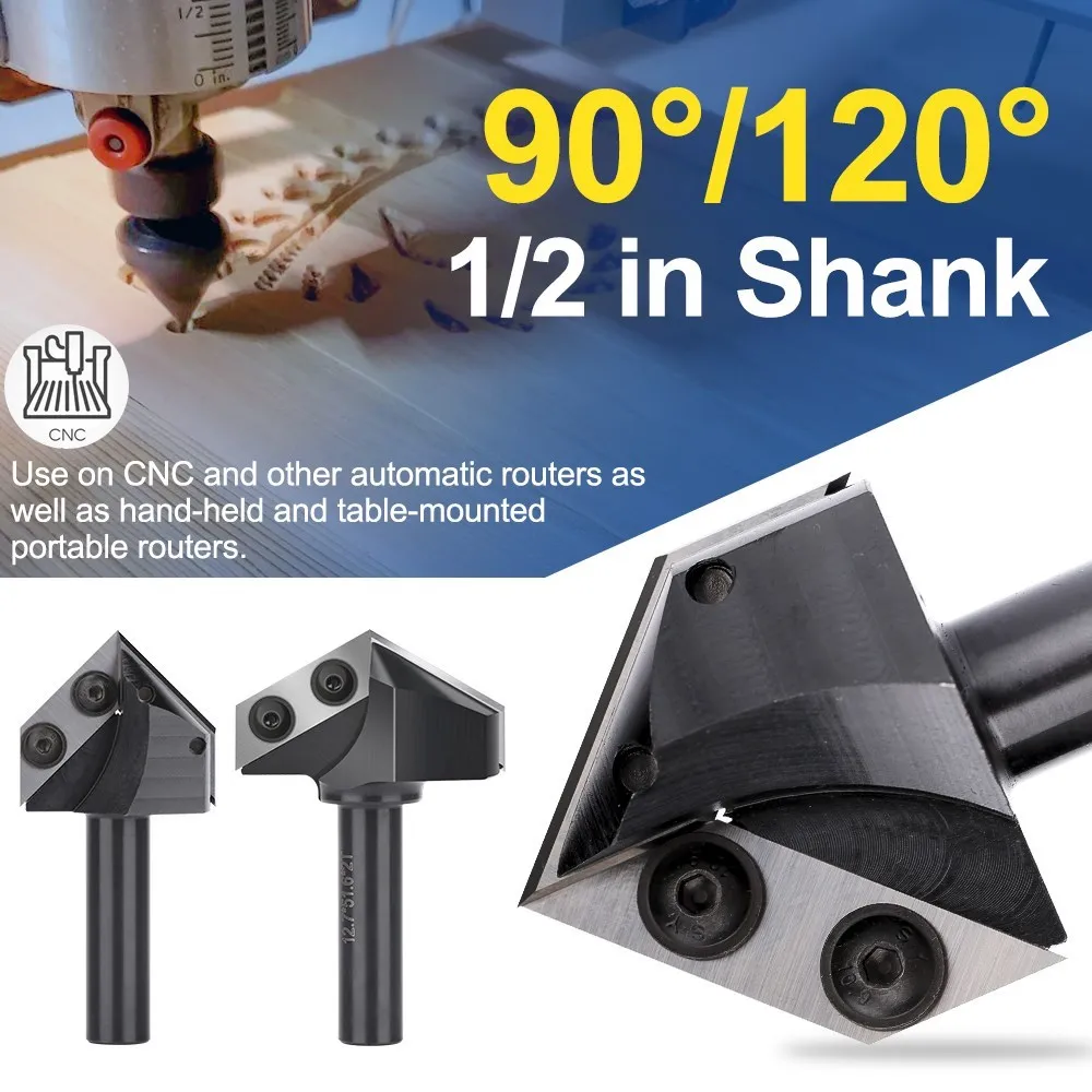 1/2 Shank V-Slot Spoilboard Surfacing Router Bits 90 Degrees Carbide Insert Milling Cutter for Woodworking Tools 