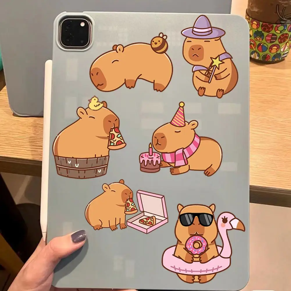 8Pcs Cartoon Sticker Vibrant Durable Cute Capybara Pattern Sticker Waterproof Stationery Sticker for Kids