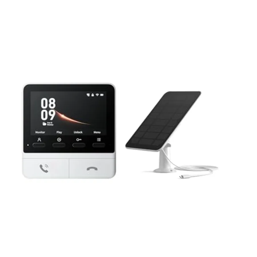 Video Doorbell Extra Monitor and Solar Panel accessories set for home security ABS plastic black no subscription required with
