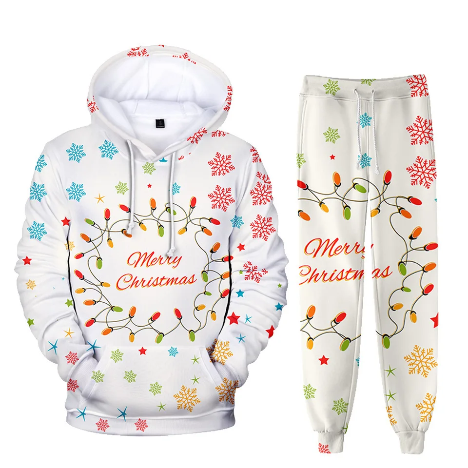 Fashion Novelty Christmas 3D Print Sweatshirt Sweatpants Suit Women's Hoodies+ Trousers Suit Boys/Girls 2 Piece Set Clothes