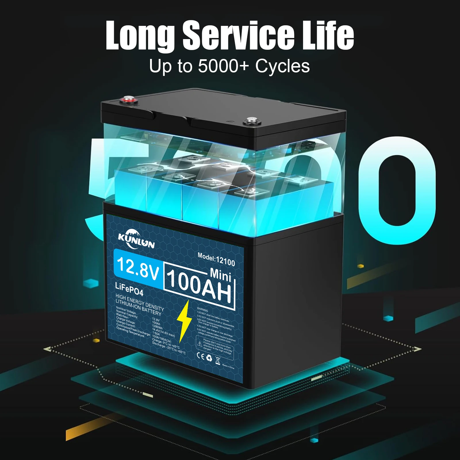 12V LiFePO4 Battery 120Ah/100Ah 60Ah 30Ah 12.8V Lithium Iron Phosphate Batteries Pack 5000 Cycles RV Cart Boat Solar Battery