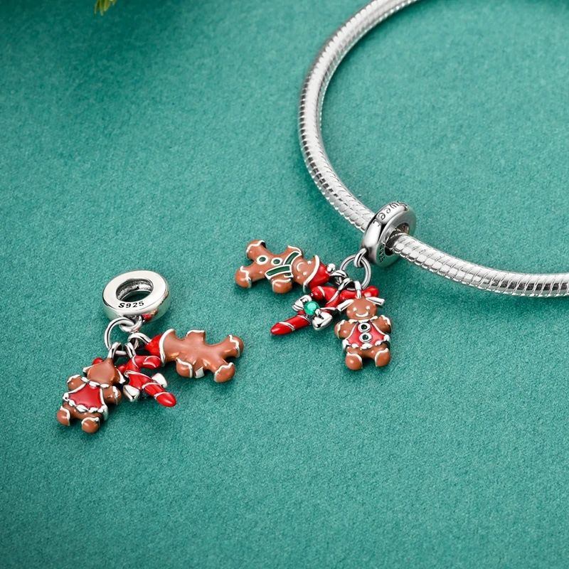 925 Sterling Silver Charm Bead Pendant Christmas Snowman Penguin Gingerbread Man Stocking Charm Fit Original Bracelet Jewelry