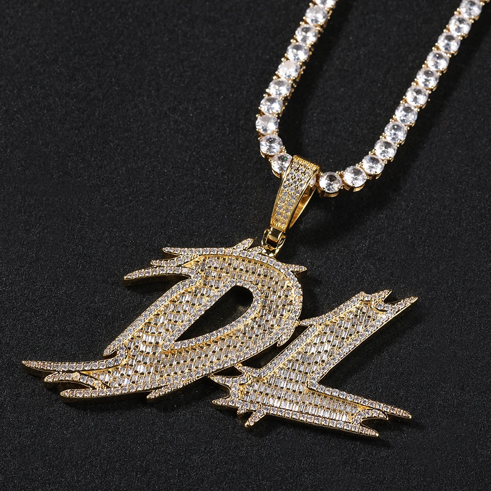 UWIN Custom Cursive Baguettecz Name Necklaces Iced Cubic Zirconia Cursive Font Letter Pendants Fashion DIY Jewelry for Gift