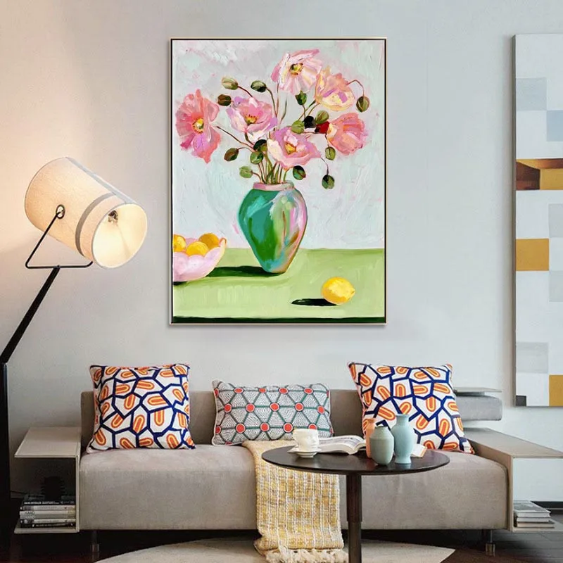 

Hand-painted flower oil painting,Still life painting on canvas,Modern home decoration picture,Coffee house Restaurant Wall art