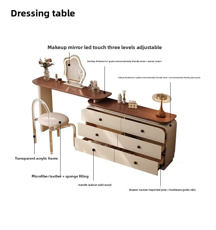 

Medieval solid wood dresser storage cabinet integrated cream simple chest bedroom retro makeup table storage