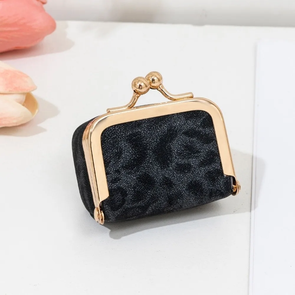 Simple Leopard Print Kiss Lock Coin Purse PU Leather Square Leather Jewelry Bag Solid Color Mini Small Item Bag Jewelry Storage