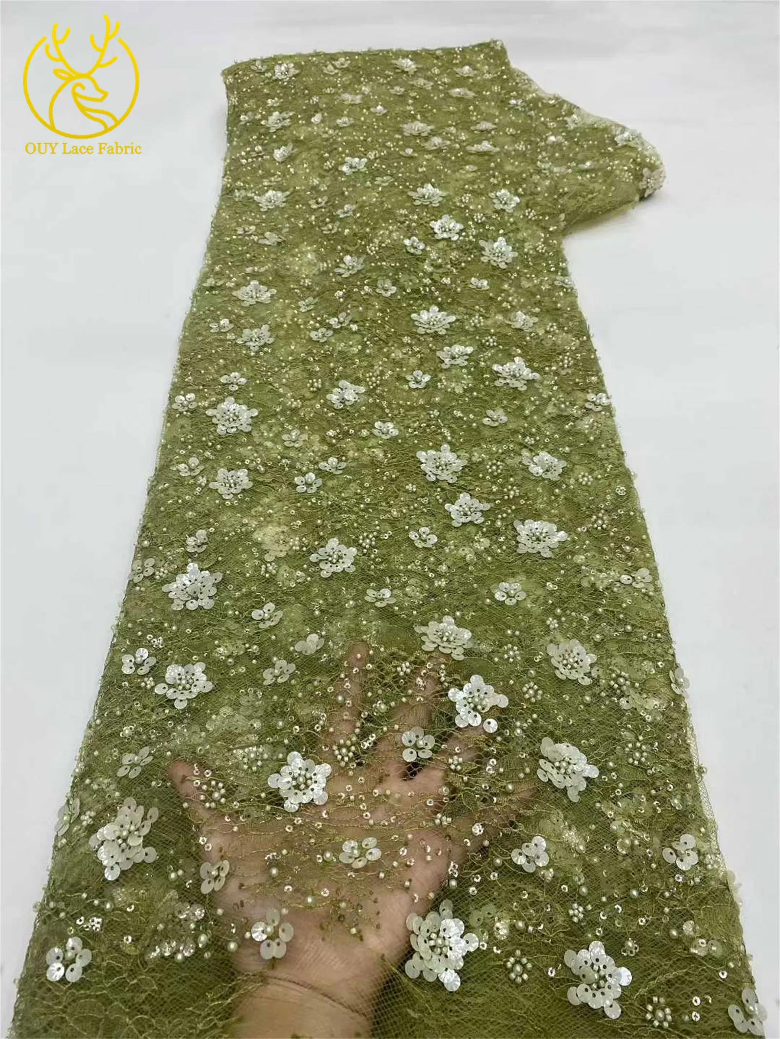 Wunderschöner afrikanischer 3D-Blumen-Pailletten-Spitzenstoff 2026, hochwertige französische nigerianische Perlen-Spitze für Damen-Abendkleider zum Nähen – Detail 15