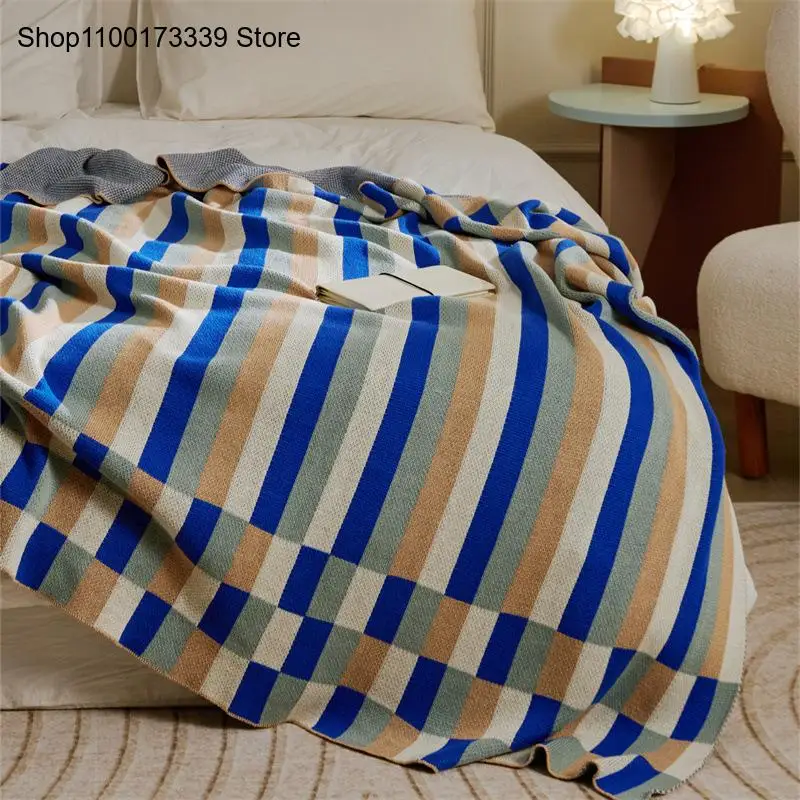 Four Seasons Nordic Class A Cotton Bedroom Office Knitted Geometric Stripe Pattern Blanket Napping Blanket