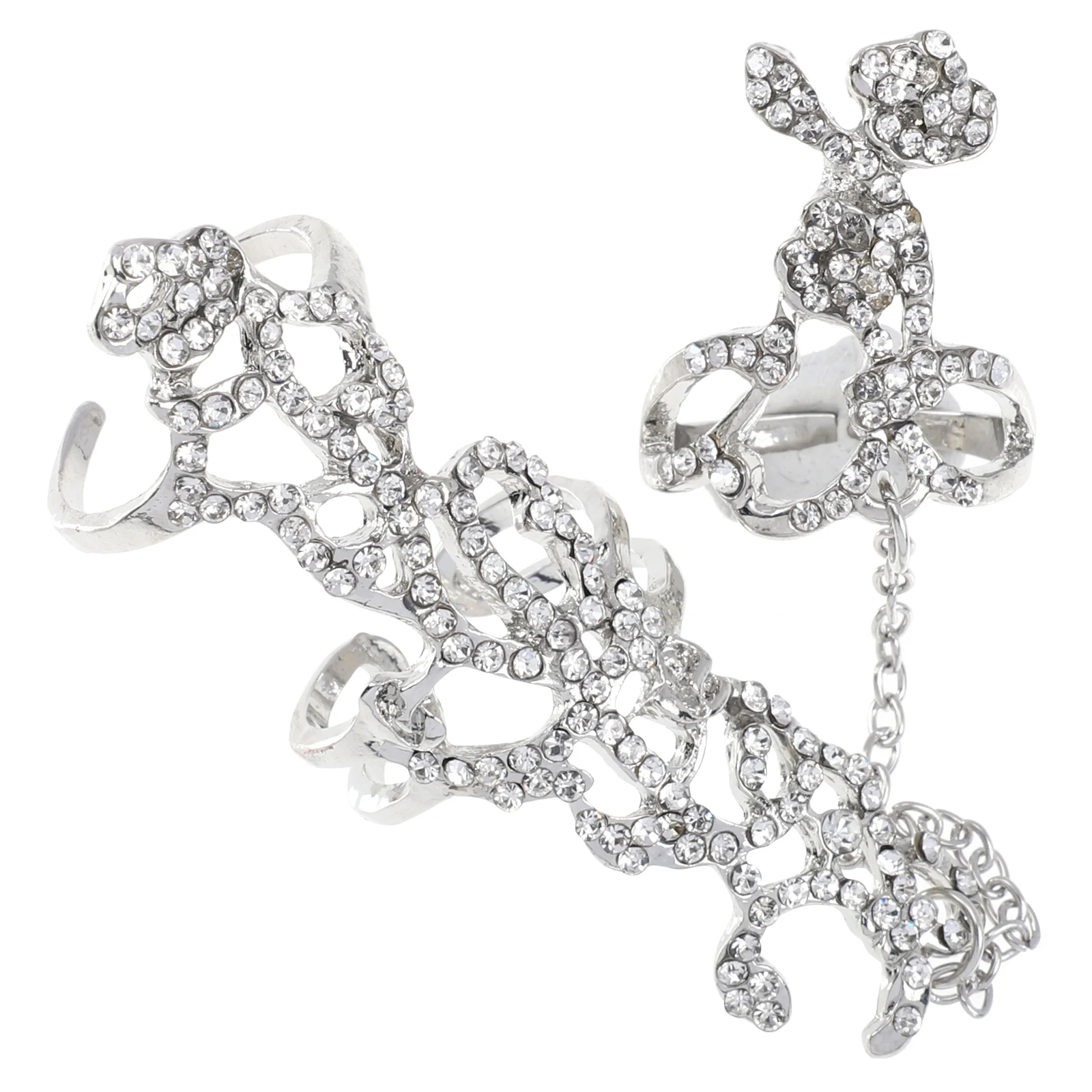 Rhinestone Knuckle Crystal Full Finger Wrap Rose Knuckle Rings Adjustable Alloy Jewelry Punk Gothic Rose B