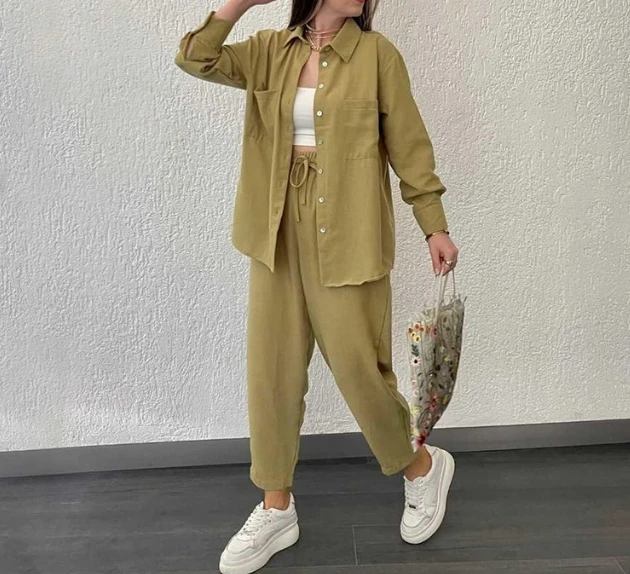 

Womens Two Piece Sets Outfit Simple Loose Fitting Long Sleeved Shirt Jacket Cropped Pants Set 2023 Autumn Spring Fashion Casual