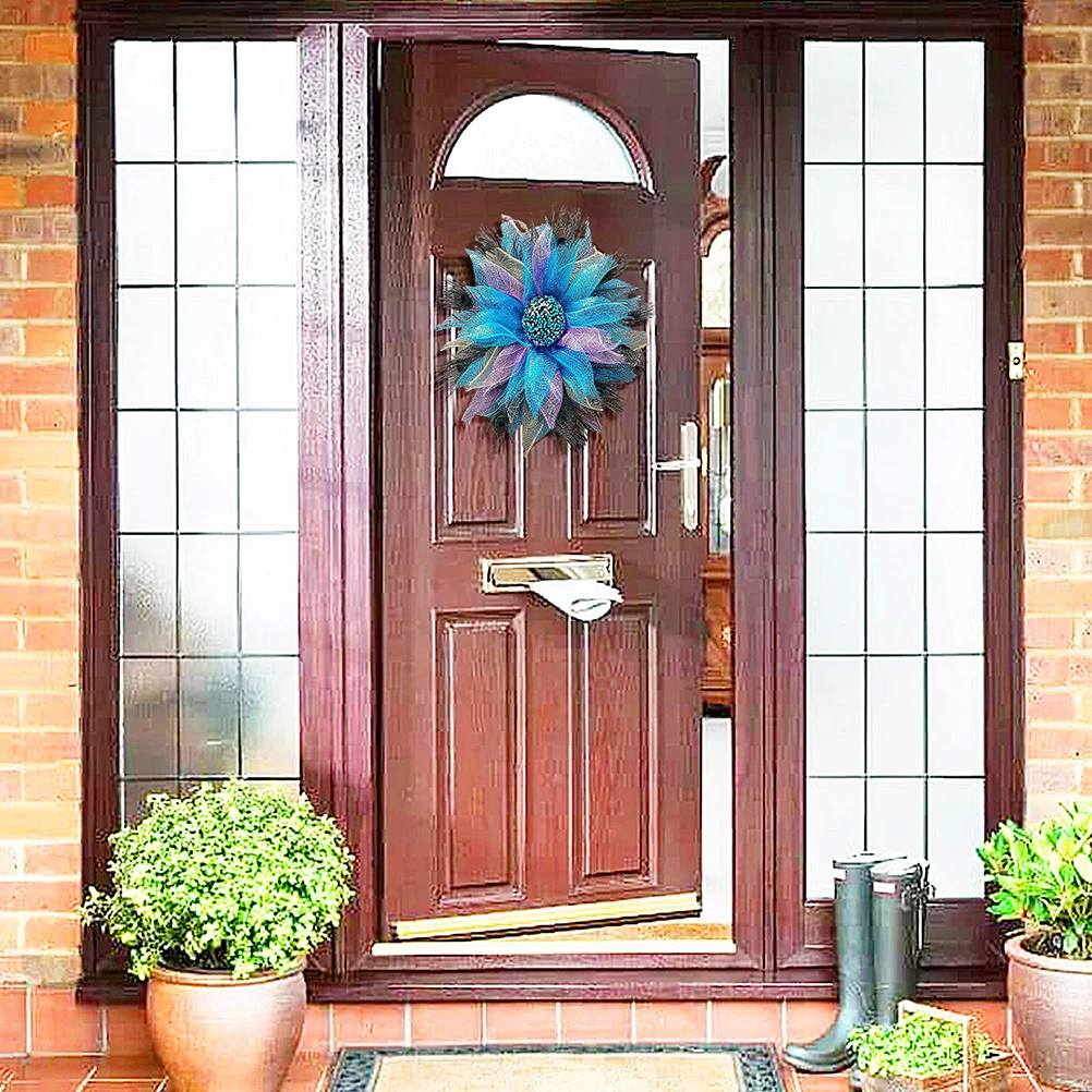 

1Pcs Simulated Wreath Blue Decorative Door Hanging Garland Festival Party Ornament Home Decor Home Wreath