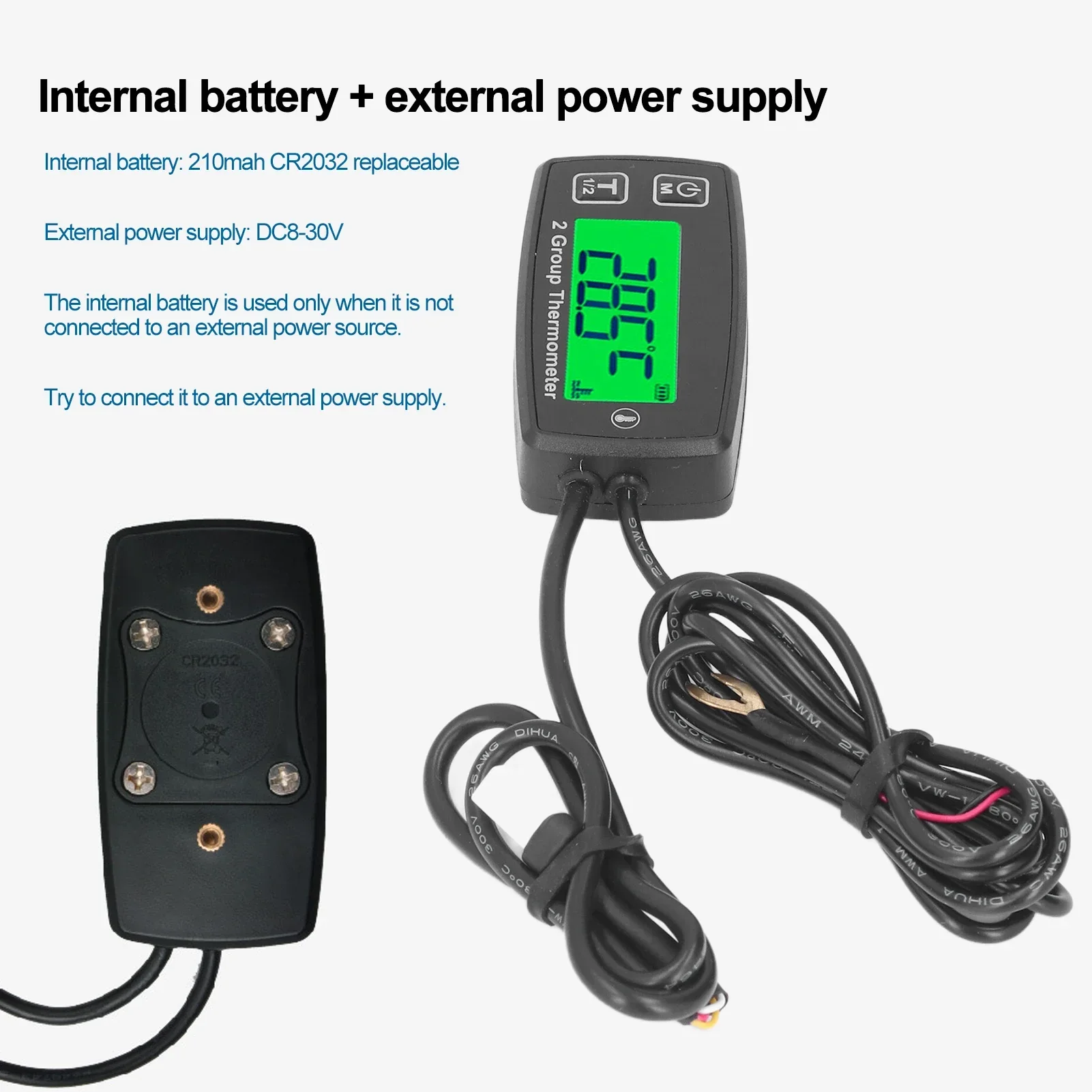 

Dual Channel LCD Thermometer Engine Temp Gauge Meter Digital Display with Green Backlight for Motorcycle Boat ATV