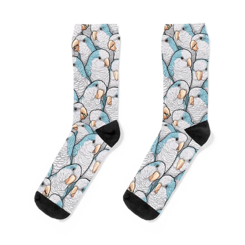 

Blue Quaker Monk Parakeets Socks designer New year's compression Socks For Men Women's