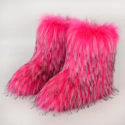 Women's Winter Fluffy Faux Fox Fur Boots Woman Plush Warm Snow Boots Luxury Footwear Girls' Furry Fur Bottes Fashion Winter Shoe