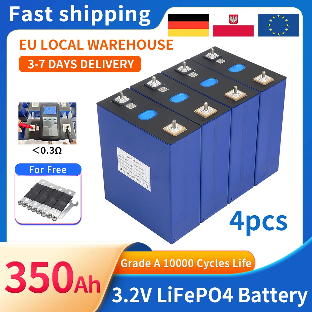 

4pcs 3.2V Lifepo4 Battery 350Ah Grade A Battery 12V 24V 48V Rechargable Lithium Iron Phosphate Battery For Backup Power RV Boat