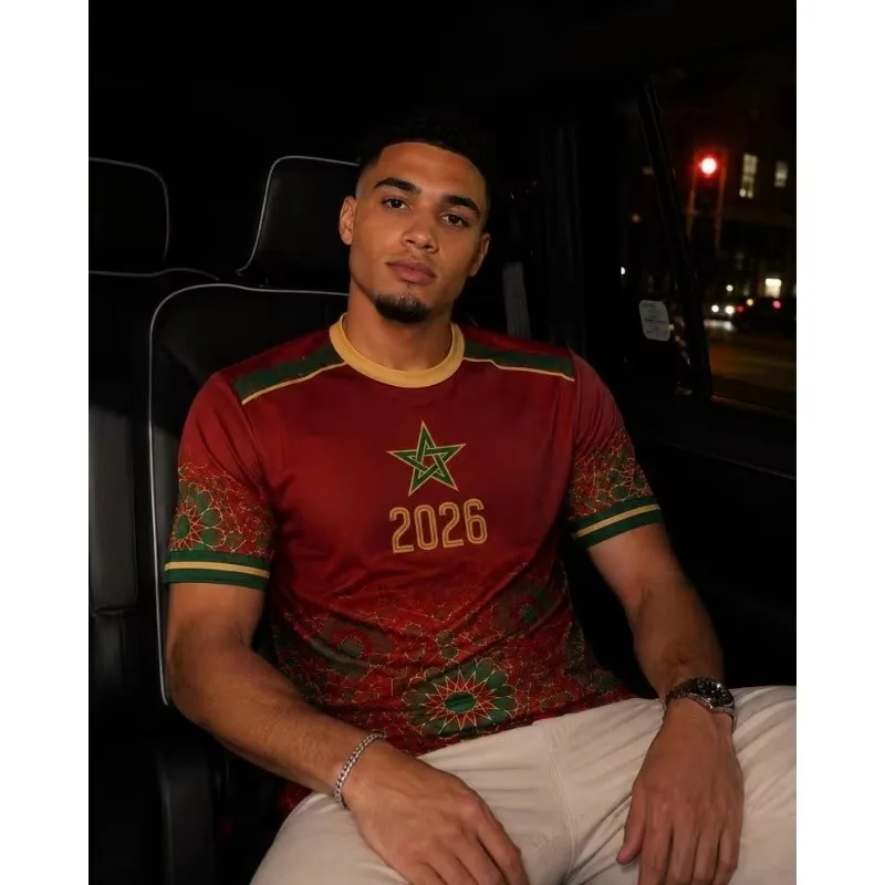 2026 Y2k Summer Morocco Pentagram Floral Geometric Soccer Jersey Oversized Quick Dry Breathable Family Tee for Ethnic Streetwear